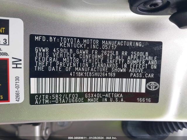 Toyota Avalon Xle Premium 2017 4T1BK1EB5HU264169 Image 9