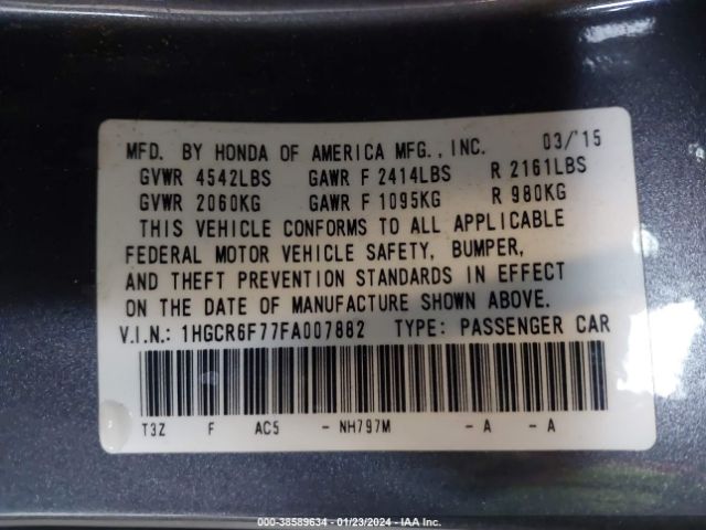 1HGCR6F77FA007882 Honda Accord Hybrid Touring