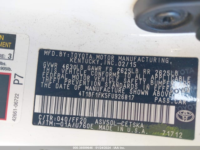 Toyota CAMRY SE 2015 4T1BF1FK5FU926817 Image 9