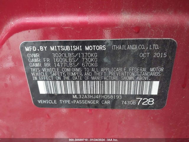 Mitsubishi MIRAGE DE 2015 ML32A3HJ4FH058193 Image 9