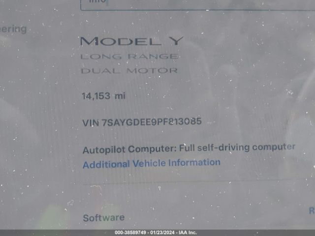 7SAYGDEE9PF813085 Tesla Model Y Awd/long Range Dual Motor All-wheel Drive