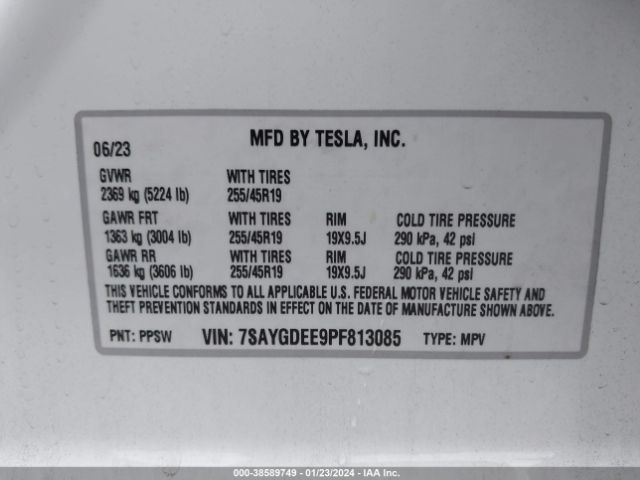 7SAYGDEE9PF813085 Tesla Model Y Awd/long Range Dual Motor All-wheel Drive