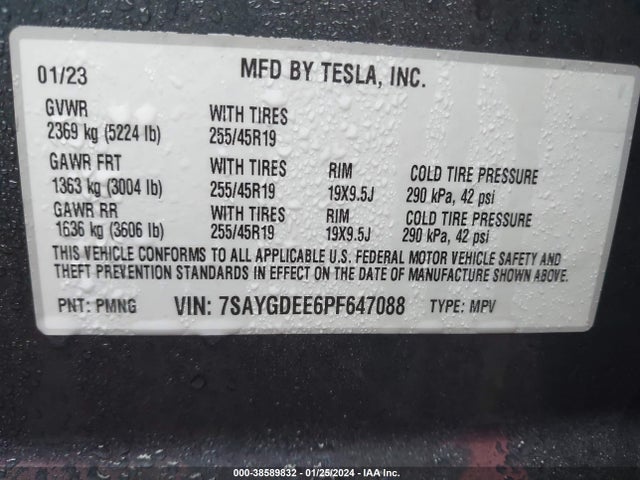 7SAYGDEE6PF647088 Tesla Model Y Awd/long Range Dual Motor All-wheel Drive