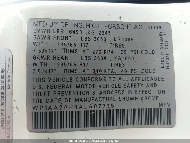 2010 PORSCHE CAYENNE WP1AA2AP4ALA07735 Photo 8