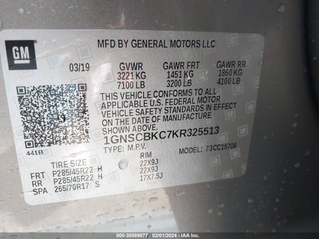Chevrolet Tahoe Lt 2019 1GNSCBKC7KR325513 Image 9