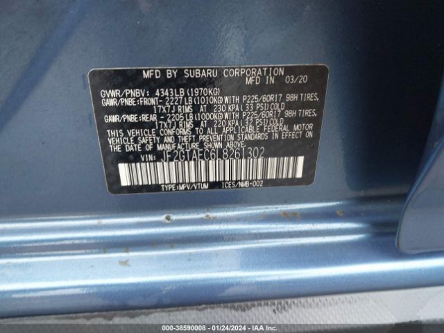 JF2GTAEC6L8261302 Subaru Crosstrek Premium