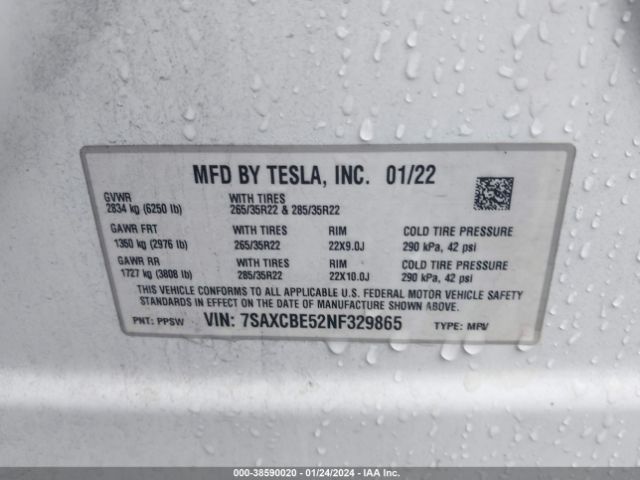 7SAXCBE52NF329865 Tesla Model X Dual Motor All-wheel Drive