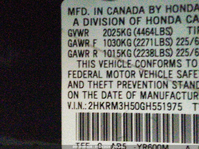 Honda CR-V EX 2016 2HKRM3H50GH551975 Image 9