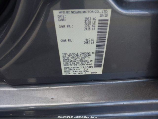 1N4BL4BV4KC118589 Nissan Altima 2.5 S