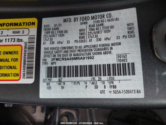 3FMCR9A69MRA91992 Ford BRONCO SPORT