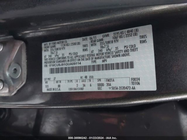2016 FORD ESCAPE 1FMCU9J91GUA09114 Photo 8