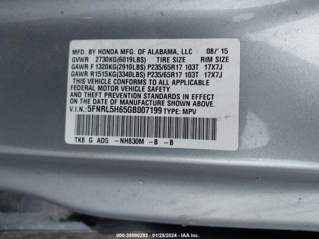 Honda Odyssey Ex-l 2016 5FNRL5H65GB007199 Image 9