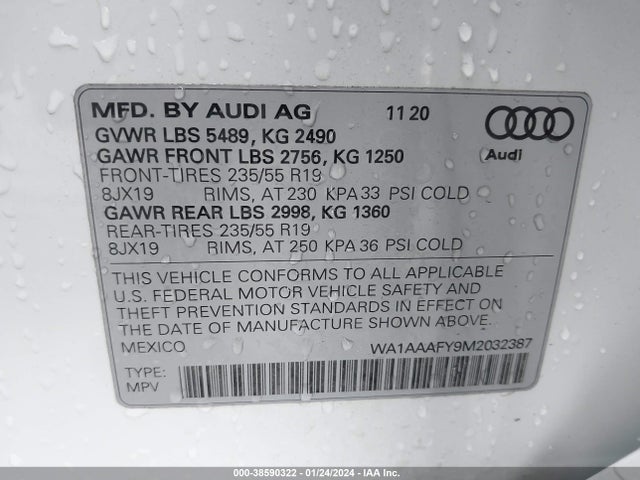WA1AAAFY9M2032387 Audi Q5 Premium 45 Tfsi Quattro S Tronic