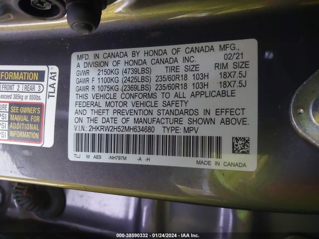 Honda Cr-v Awd Ex 2021 2HKRW2H52MH634680 Image 9