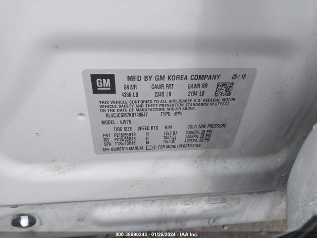 2019 BUICK ENCORE FWD ESSENCE VIN: KL4CJCSM7KB748547