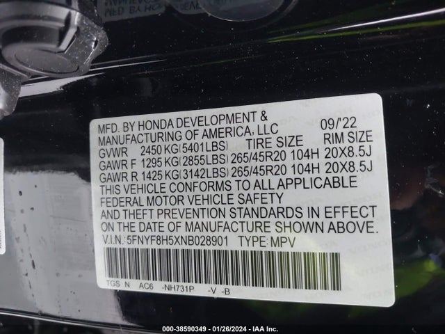 Honda Passport Awd Ex-l 2022 5FNYF8H5XNB028901 Image 9