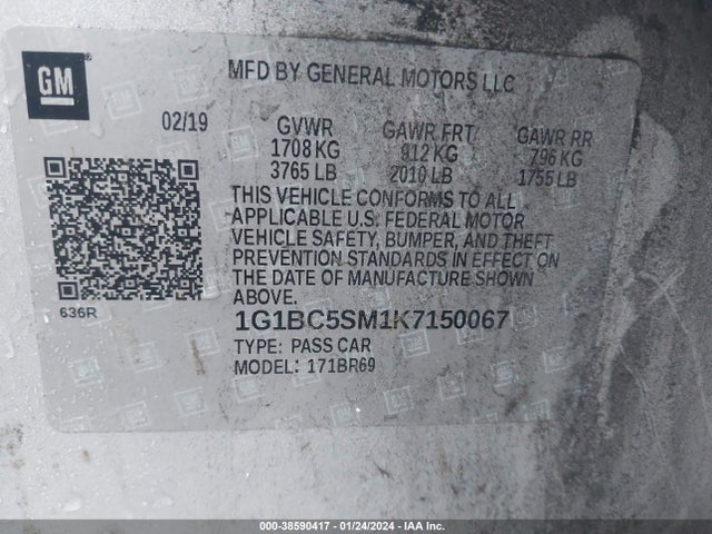 Chevrolet CRUZE LS 2019 1G1BC5SM1K7150067 Image 9