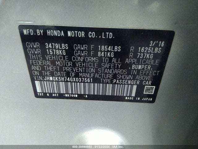 Honda FIT EX 2016 JHMGK5H74GX037561 Image 9