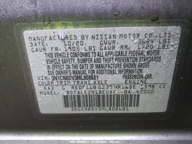 Nissan Versa S Xtronic Cvt 2021 3N1CN8DV3ML808681 Image 9