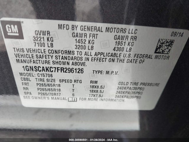 Chevrolet Tahoe Ls 2015 1GNSCAKC7FR296126 Image 9