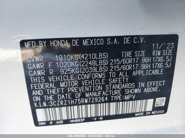 Honda Hr-v Exl 2024 3CZRZ1H75RM729264 Image 22