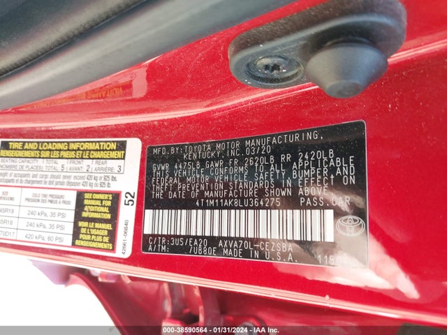 Toyota CAMRY SE 2020 4T1M11AK8LU364275 Image 9