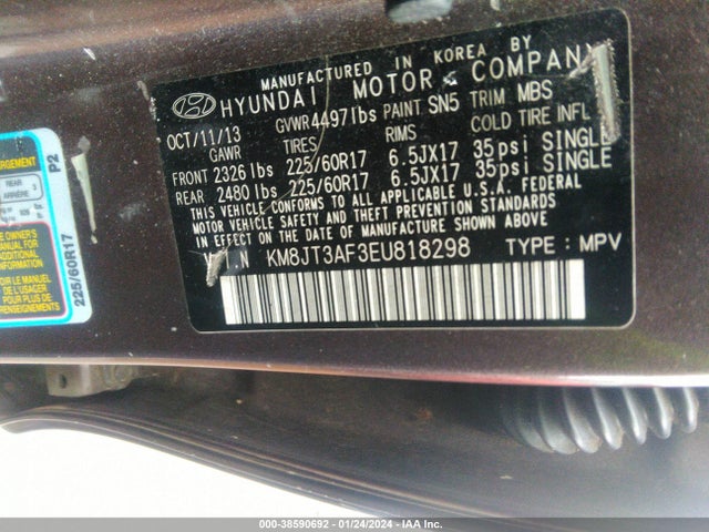 Hyundai TUCSON GLS 2014 KM8JT3AF3EU818298 Image 9