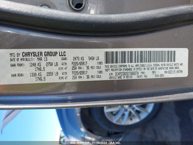 2013 DODGE JOURNEY SXT VIN: 3C4PDCBG5DT666570