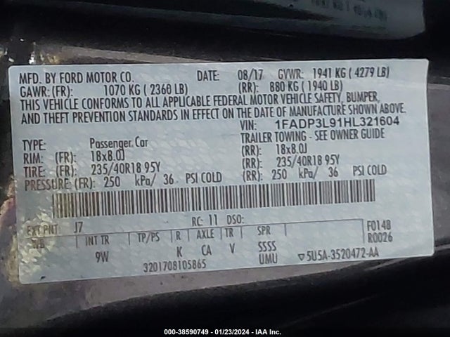 2017 FORD FOCUS ST VIN: 1FADP3L91HL321604