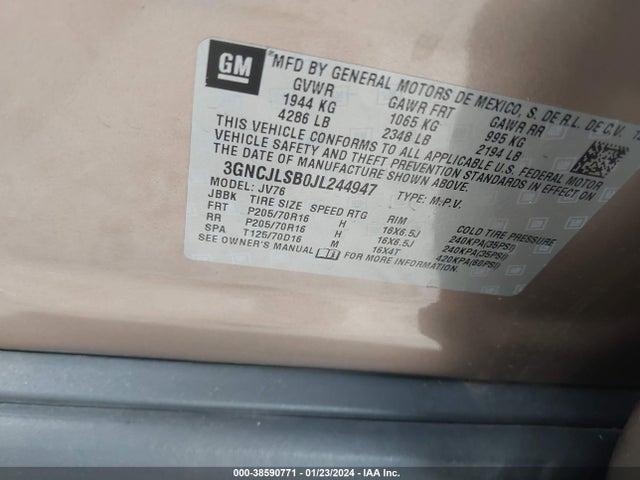 Chevrolet Trax Lt 2018 3GNCJLSB0JL244947 Image 9