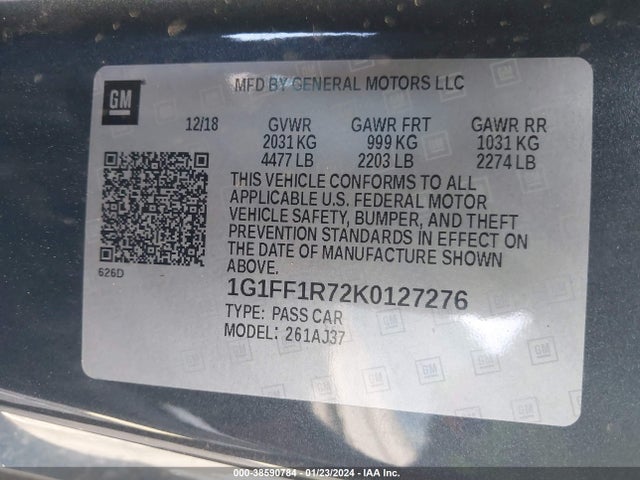 2019 CHEVROLET CAMARO 1SS VIN: 1G1FF1R72K0127276
