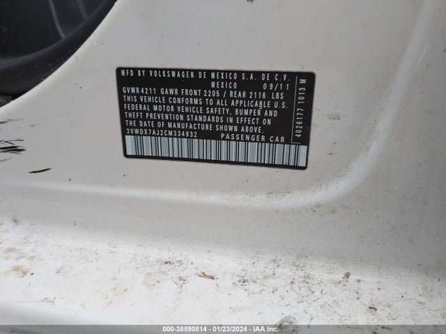 2012 VOLKSWAGEN JETTA 2.5L SE VIN: 3VWDX7AJ2CM334932