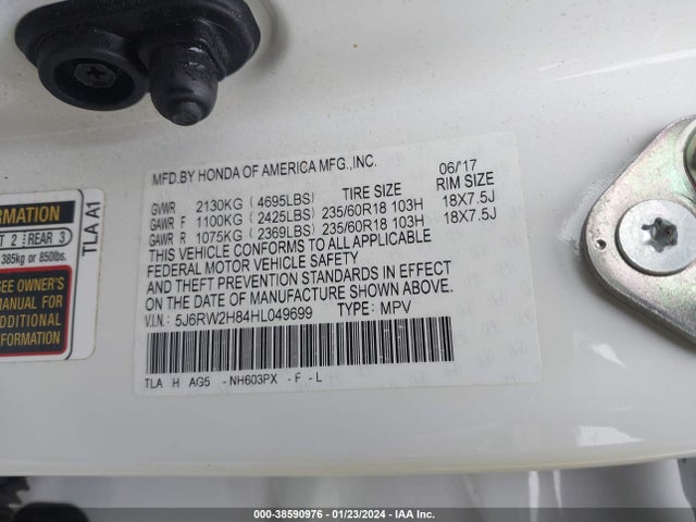 Honda CR-V EXL 2017 5J6RW2H84HL049699 Image 9