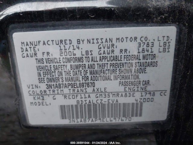 Nissan SENTRA S 2014 3N1AB7AP9EL697670 Image 9