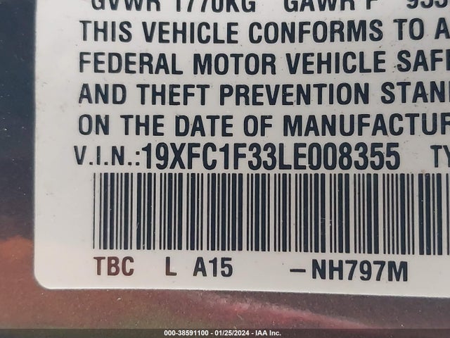 Honda CIVIC EX 2020 19XFC1F33LE008355 Image 9