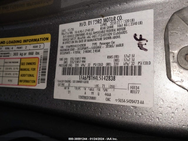 Ford Mustang Ecoboost Fastback 2020 1FA6P8TH4L5142838 Image 9