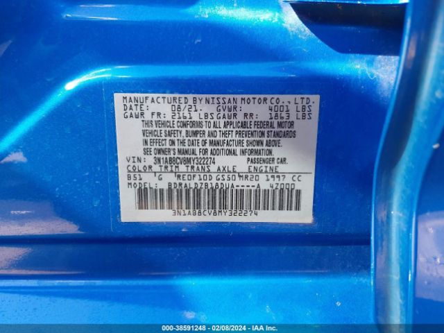 3N1AB8CV8MY322274 Nissan SENTRA