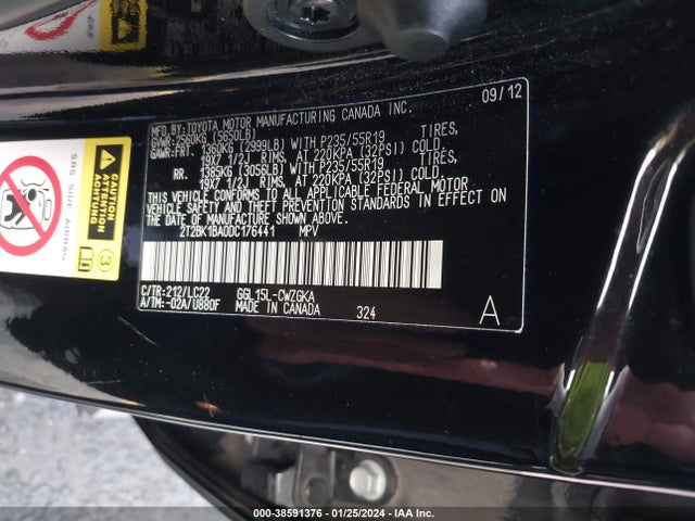 2013 LEXUS RX 350 F-SPORT VIN: 2T2BK1BA0DC176441