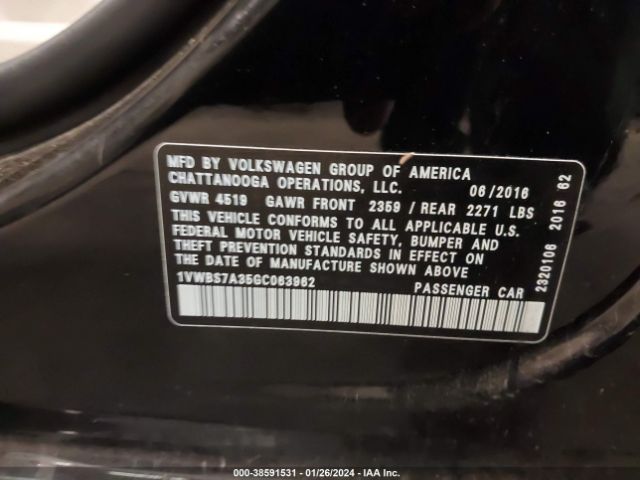 1VWBS7A35GC063962 Volkswagen PASSAT SE