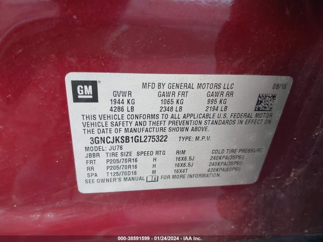 Chevrolet Trax 1ls 2016 3GNCJKSB1GL275322 Image 9