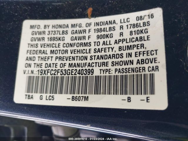 19XFC2F53GE240399 Honda Civic Lx