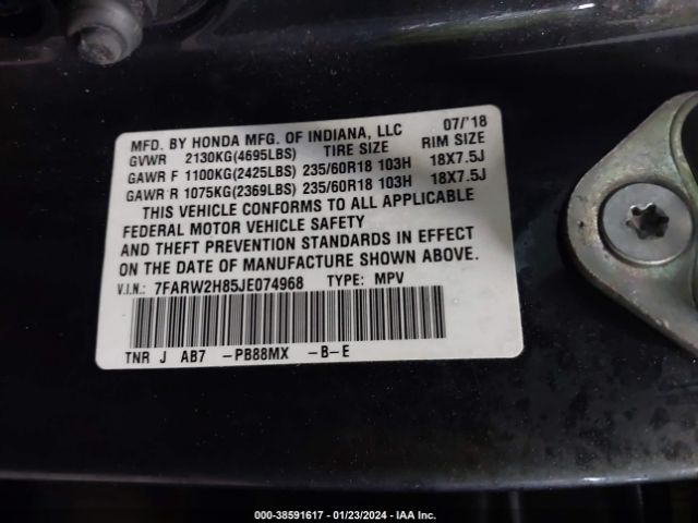 7FARW2H85JE074968 Honda Cr-v Ex-l/ex-l Navi