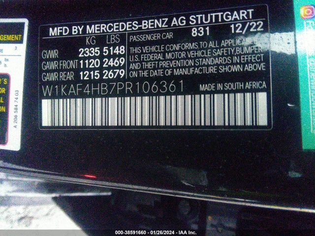 2023 MERCEDES-BENZ C 300 4MATIC VIN: W1KAF4HB7PR106361