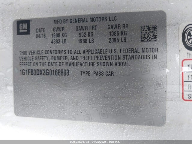 Chevrolet Camaro 1lt 2016 1G1FB3DX3G0168893 Image 9