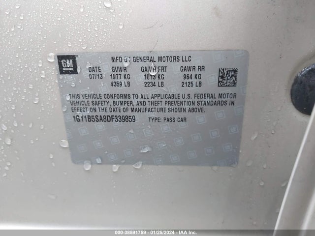 2013 CHEVROLET MALIBU 1LS VIN: 1G11B5SA8DF339859