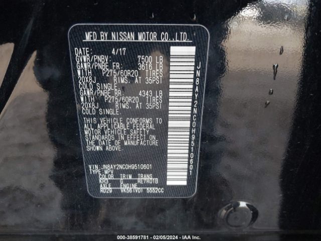 JN8AY2NC0H9510601 Nissan Armada Sl