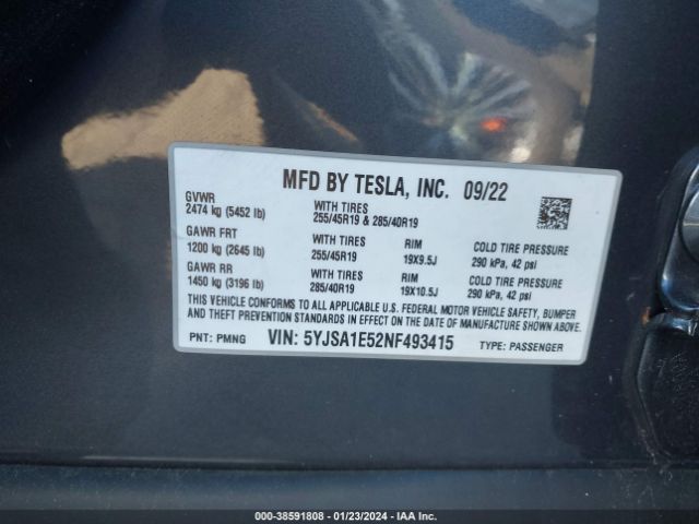 5YJSA1E52NF493415 Tesla Model S Dual Motor All-wheel Drive