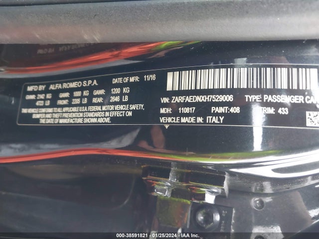 ZARFAEDNXH7529006 Alfa Romeo Giulia Awd