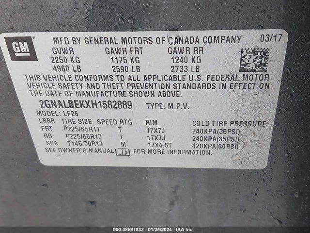 2017 CHEVROLET EQUINOX LS VIN: 2GNALBEKXH1582889