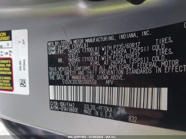 2011 TOYOTA SIENNA BASE V6 VIN: 5TDZK3DC9BS060558